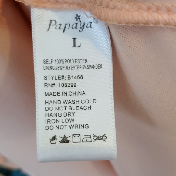 Papaya Summer Peach, Blue, Cream, Pink Floral Print Halter Dress L - Picture 6 of 7